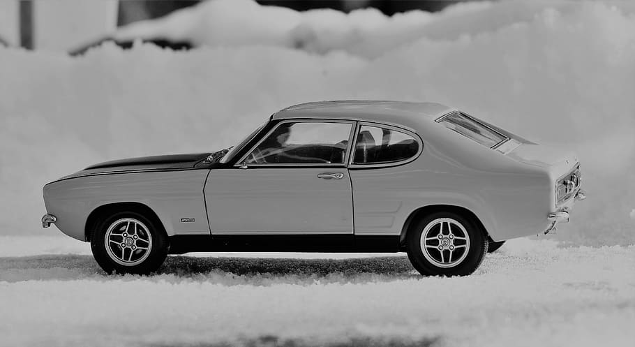 auto, model car, ford, capri, vehicles, toys, snow, oldtimer HD wallpaper