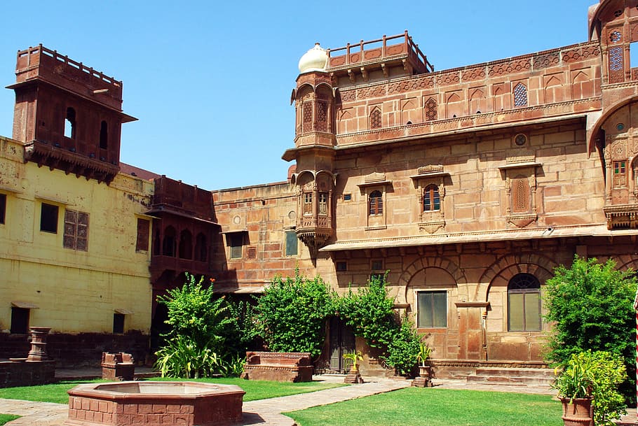 india, rajasthan, nagaur, red sandstone, palace, maharaja, facade, HD wallpaper