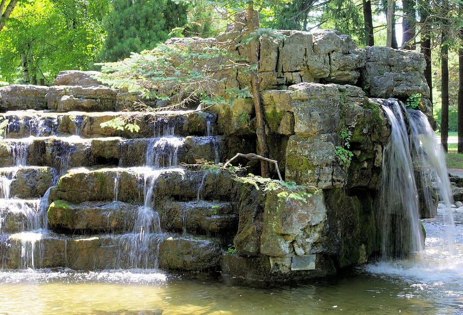 waterfall, cascade, artificial, decor, park, ontario, canada HD wallpaper