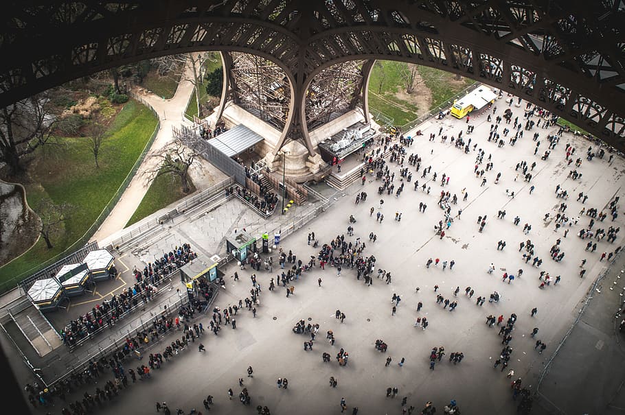 birds eye photography of Eiffel Tower, aerial photography of Eiffel Tower interior HD wallpaper