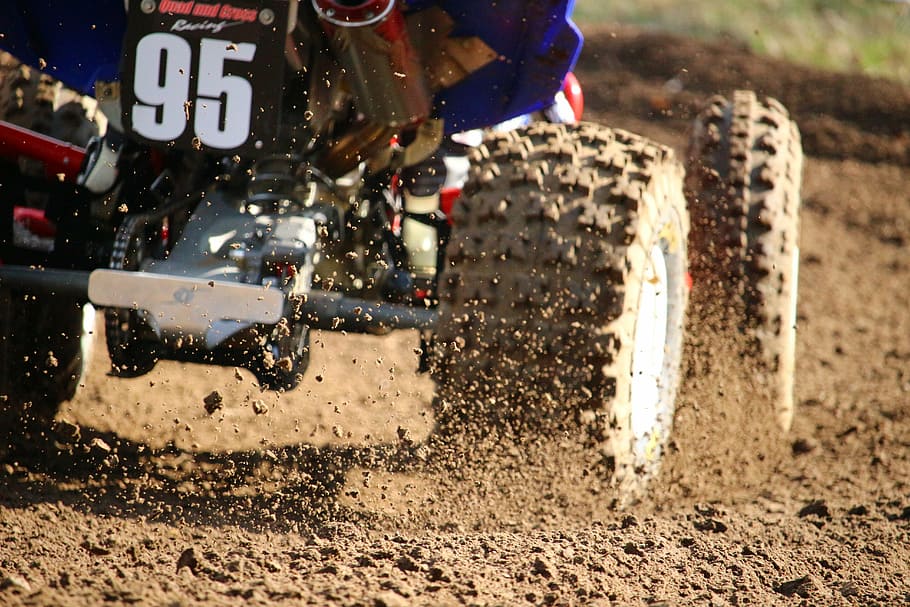 ATV in motion on ground, motocross, quad, race, all-terrain vehicle, HD wallpaper