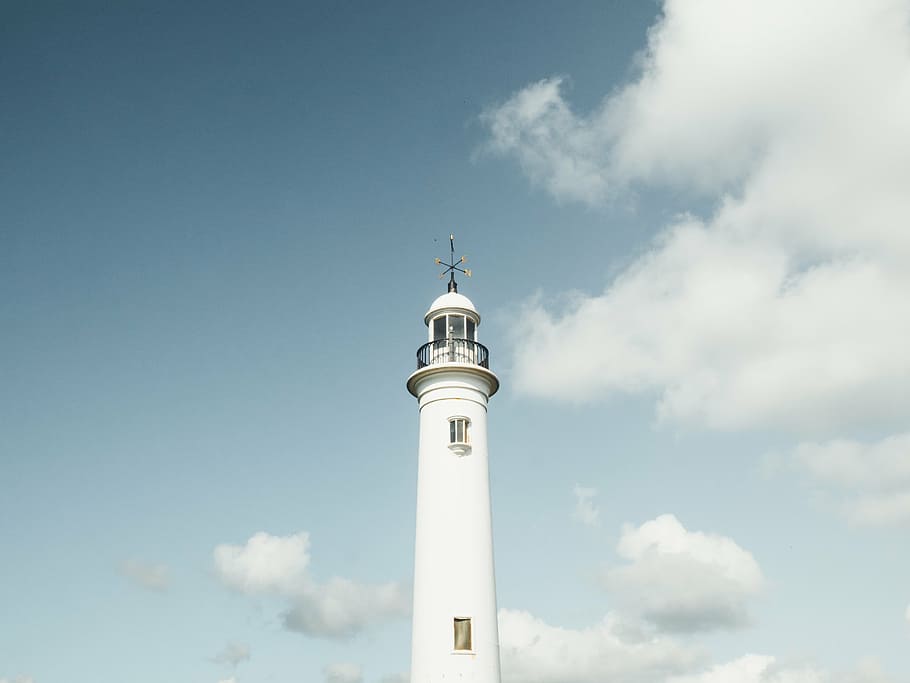 white lighthouse covered by clouds, sky, skyscraper, direction HD wallpaper