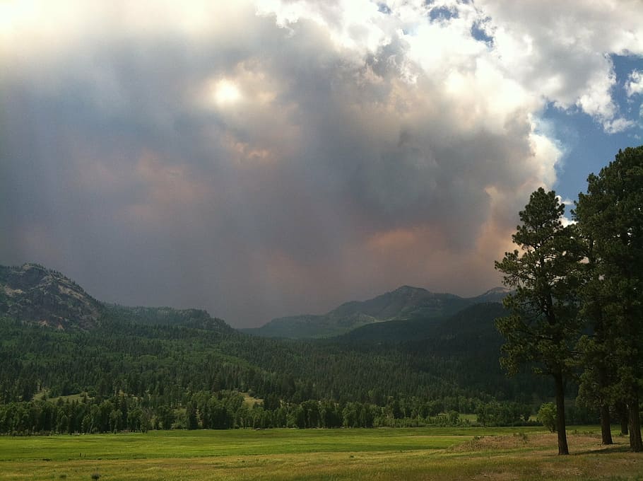 landscape, colorado, clouds, sky, smoke, mountains, nature HD wallpaper