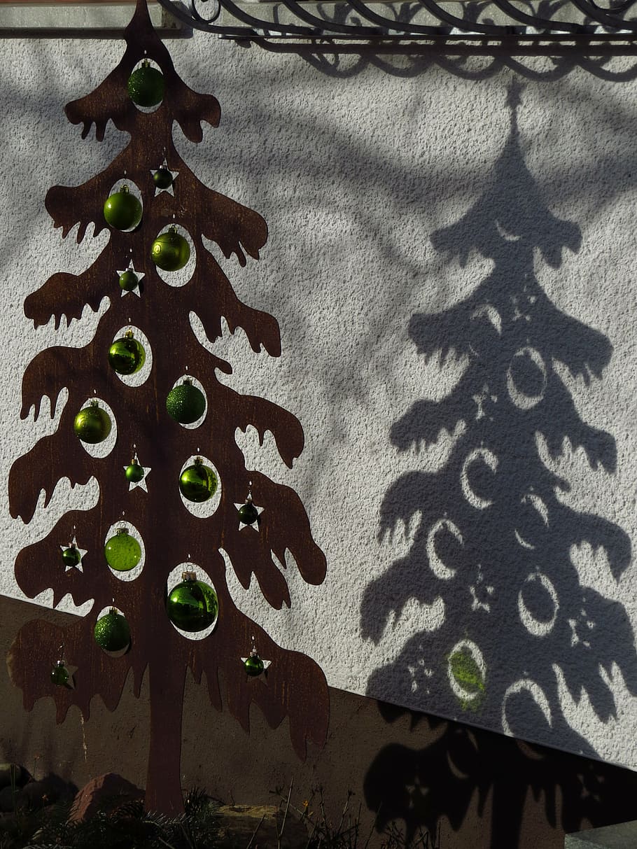 shadow, drop shadow, christmas tree, metal, glaskugeln, weihnachtsbaumschmuck HD wallpaper