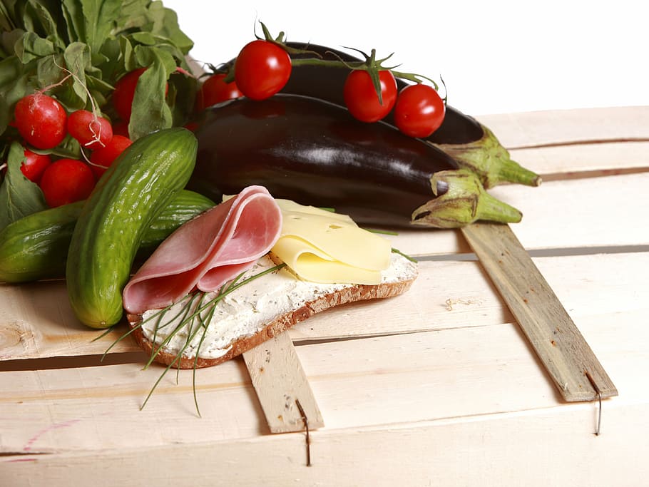 vegetables, bread and butter, cheese, chives, breakfast, diet