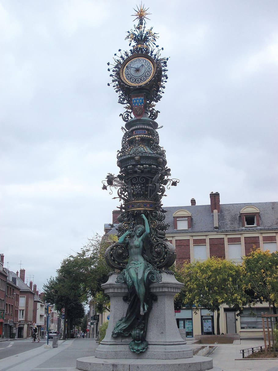 clock dewailly, amiens, mary kit-shirt, monument, city, architecture, HD wallpaper