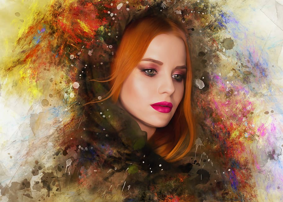 orange haired woman's portrait, beautiful, girl, face, female, HD wallpaper