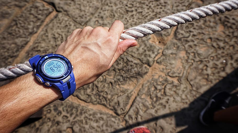 person wearing blue digital watch with strap, untitled, protrek HD wallpaper