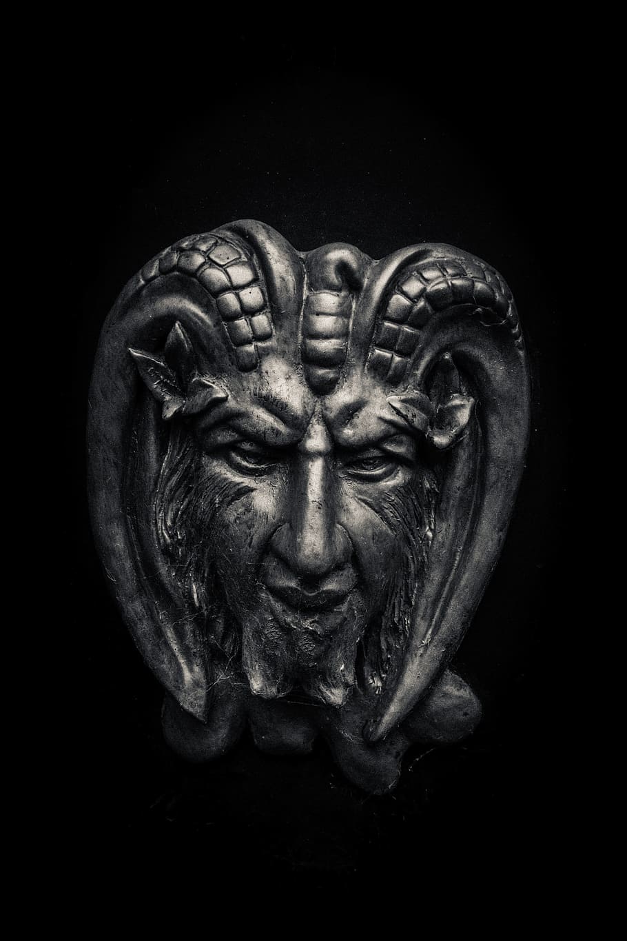 grey stainless steel horned monster decor, Devil, Horns, Demon