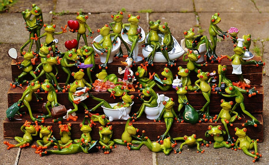 green ceramic frog figurine lot, frogs, find the error, many HD wallpaper