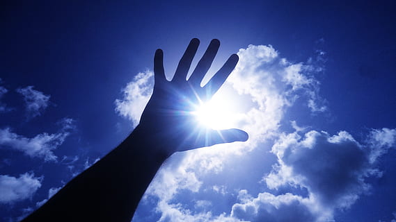 sun, sky, hand, clouds, blue, human hand, human body part, cloud - sky HD wallpaper