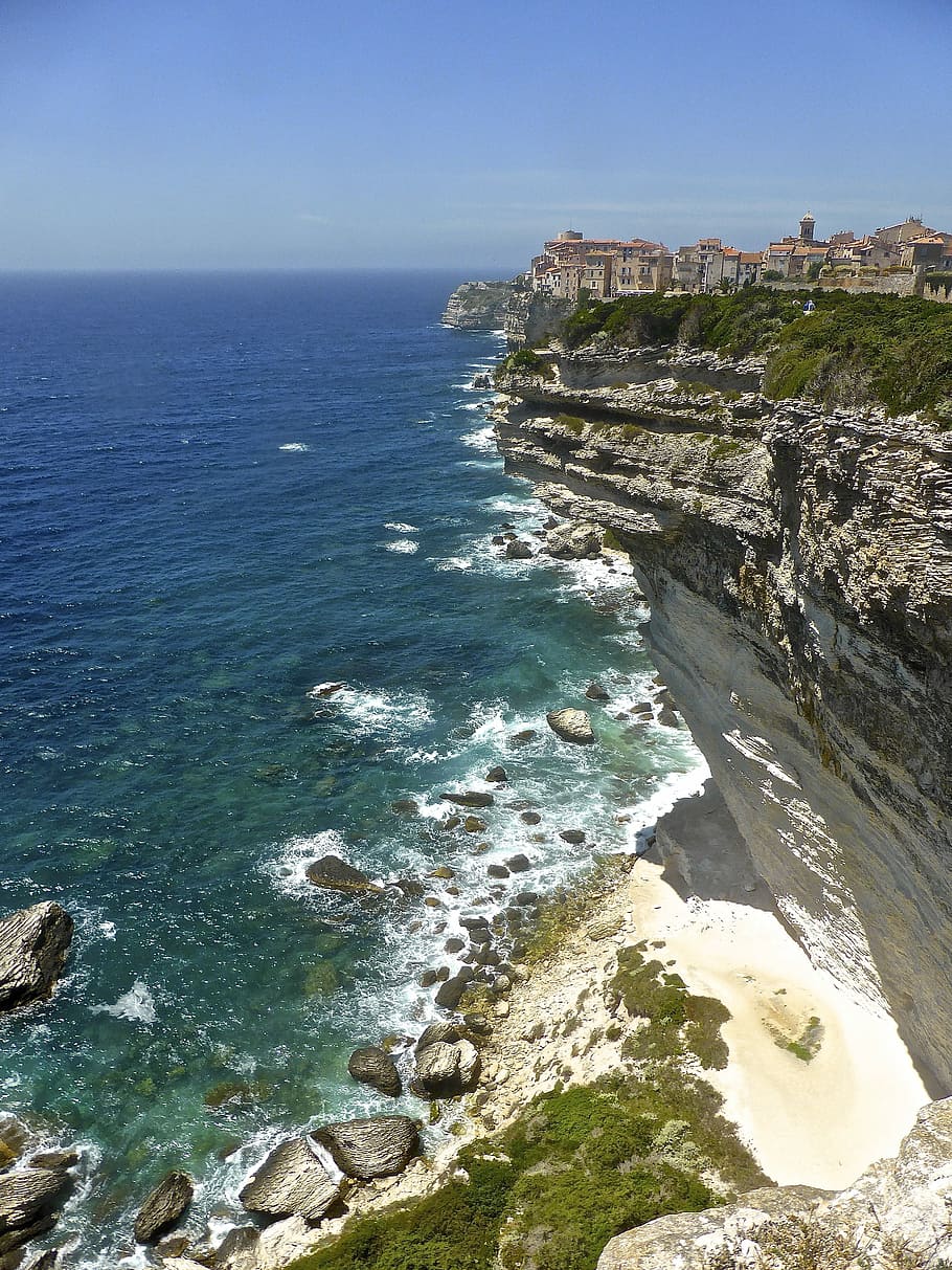 Bonifacio, Cliffs, Seaside, Coastline, seascape, corsica, coastal HD wallpaper