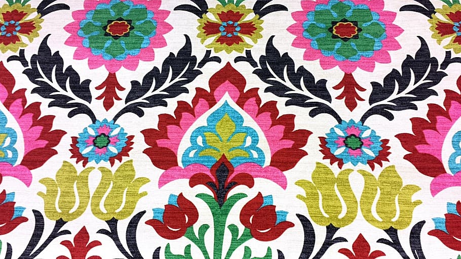 multicolored floral mat, flowers, fabrics, design, pattern, vintage