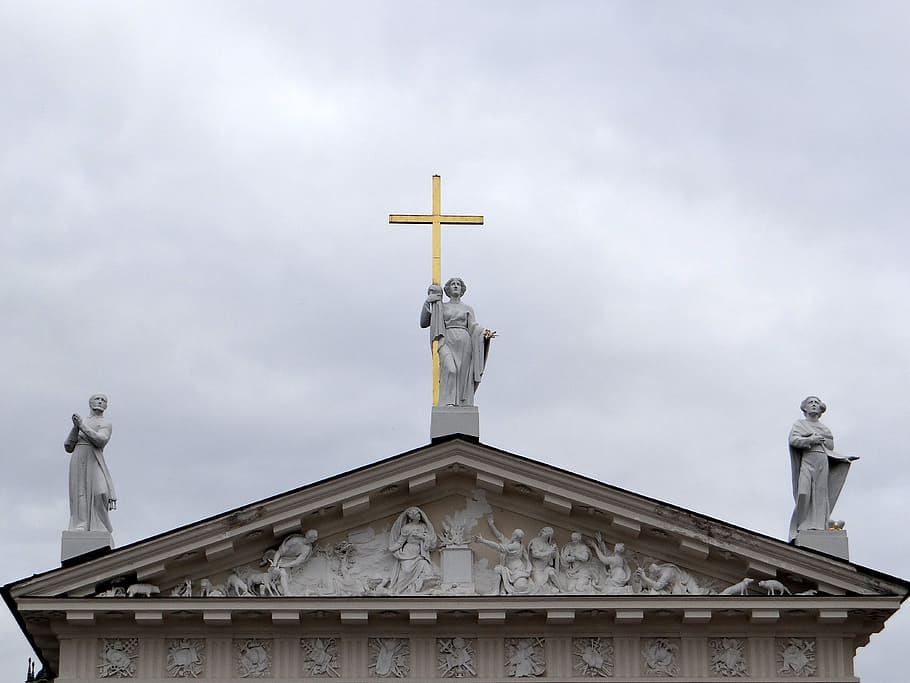 vilnius cathedral, drum, emboss, figures, saints, christianity HD wallpaper