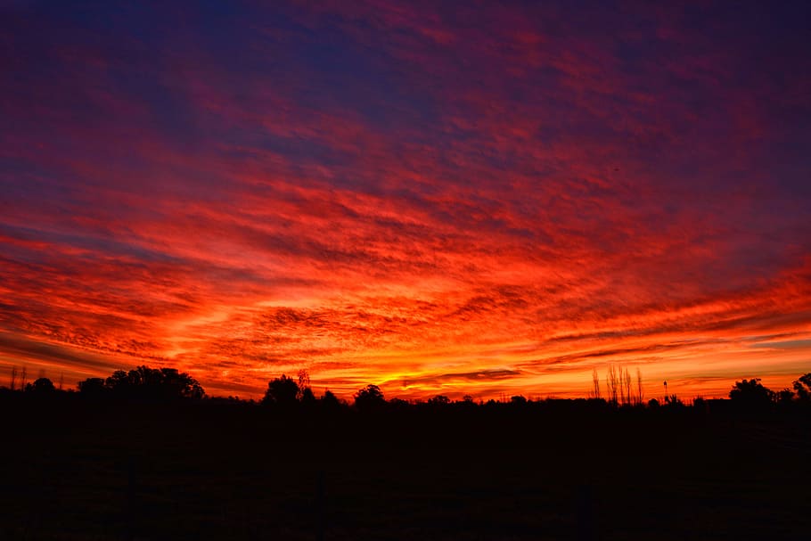 sunset, landscape, sky, evening sun, setting sun, natural landscape HD wallpaper