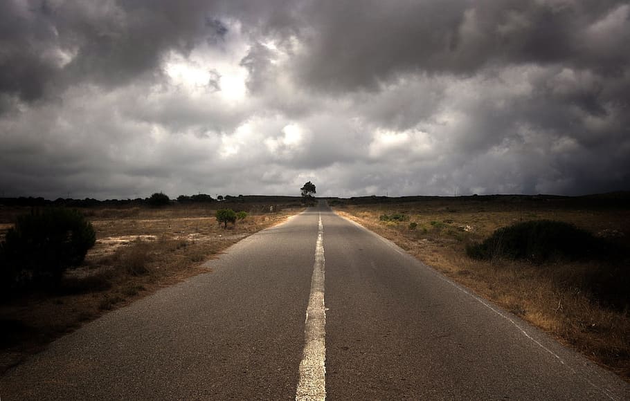 gray concrete road under sky, open road, cloudy, clouds, kythira HD wallpaper