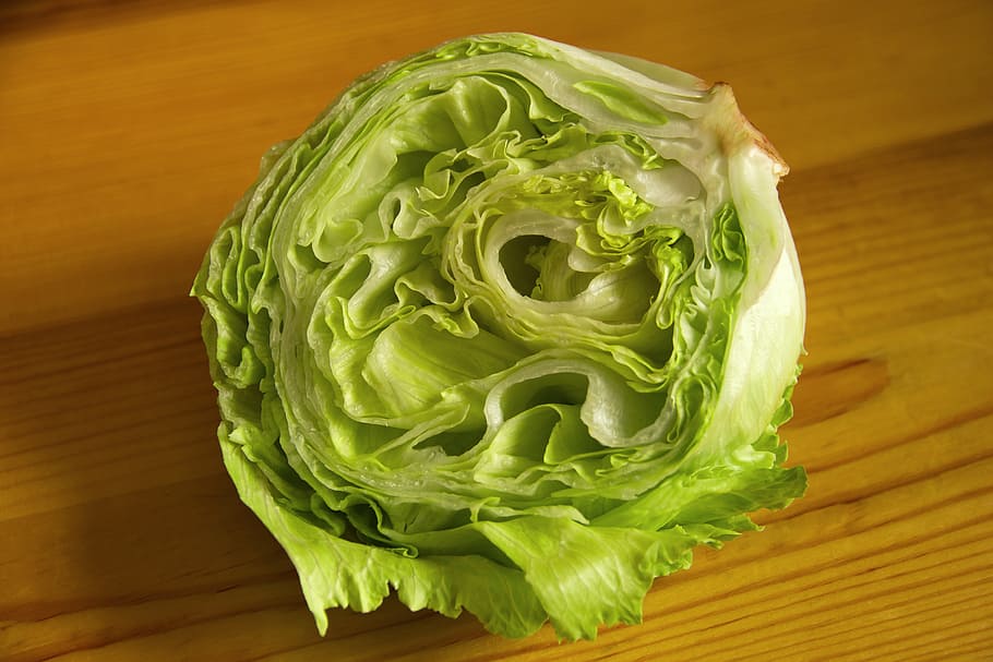 lettuce on brown wooden surface, table, close-up, salad, close up HD wallpaper