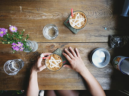Cong café in Vietnam, coffee, drink, drinking, hands, top view HD wallpaper