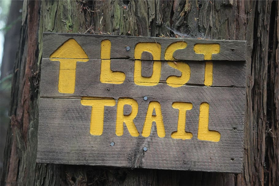 Lost Trail wooden signage, text, western script, communication HD wallpaper