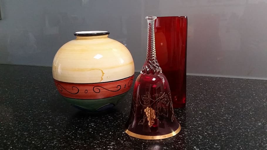 Bell, Vase, Decoration, Table, Glass, floral, arrangement, retro HD wallpaper