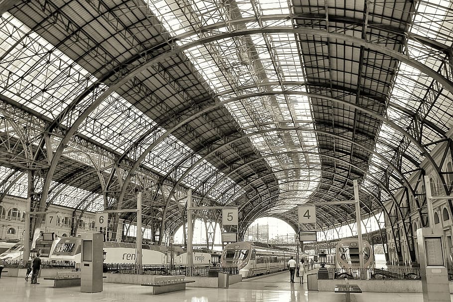 interior photography of train station, Barcelona, indoors, architecture HD wallpaper