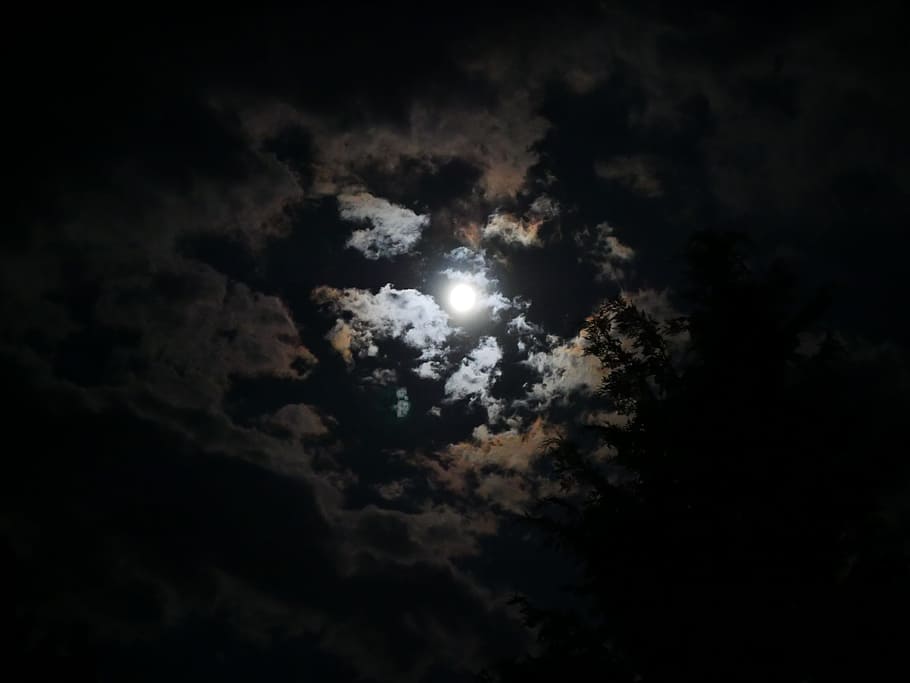 moon, clouds, air, dark, night, heaven, nature, storm, moonlight HD wallpaper
