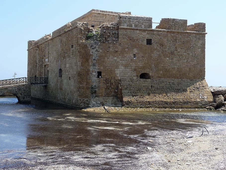 fortress, paphos, cyprus, landmark, historic, ruins, water, HD wallpaper