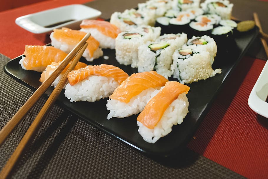 Homemade sushi salmon nigiri, asian, fish, japanese, maki, seafood