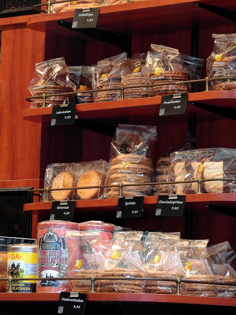 bakery, food, pastries, baked goods, craft, shelf, sale, sale shelf HD wallpaper