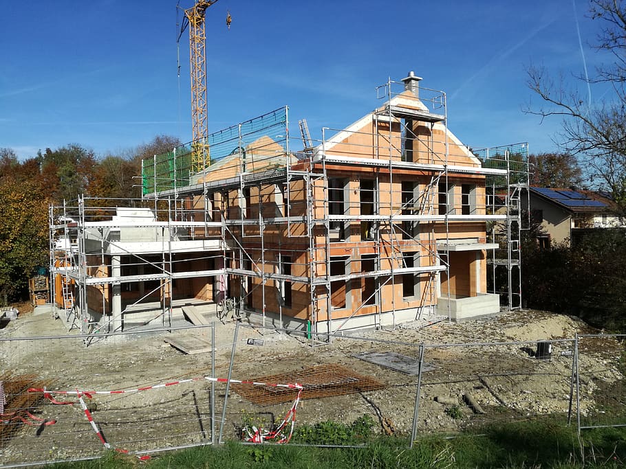 construction, scaffold, house construction, built structure HD wallpaper