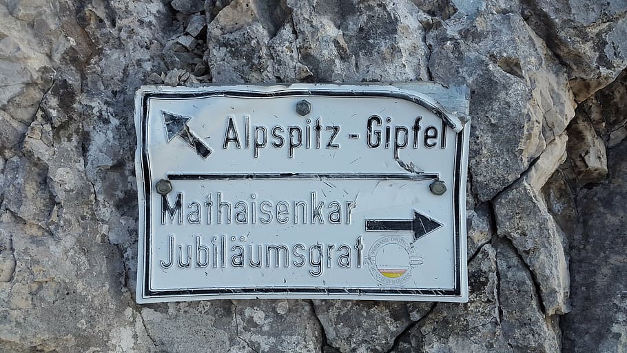 alpspitze, arête, directory, shield, alpine, weather stone HD wallpaper