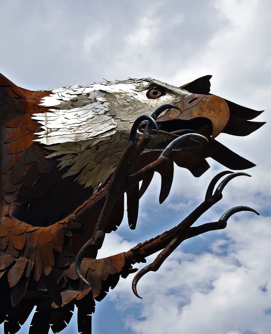 eagle, bald, metal, artwork, american, raptor, symbol, cloud - sky HD wallpaper