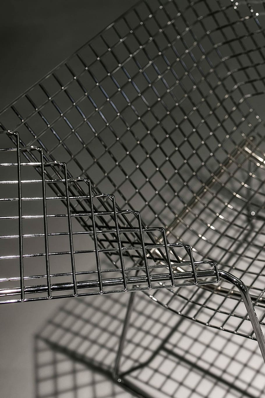 Metal wire chair, mesh, design, steel, grid, no people, architecture