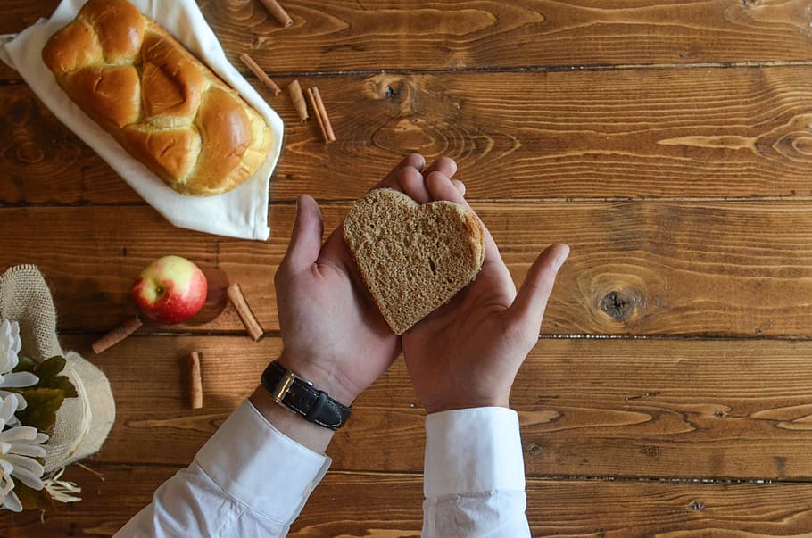 Person Holding Heart Shaped Bread, apple, delicious, food, hands HD wallpaper