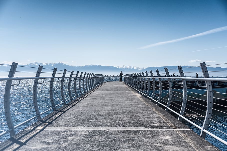 architecture, bridge, infrastructure, blue, sky, pier, sea HD wallpaper