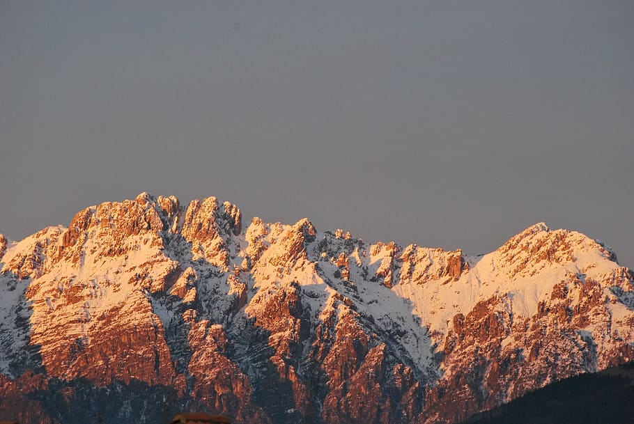 sunset, mountain, landscape, winter, snow, beauty in nature HD wallpaper