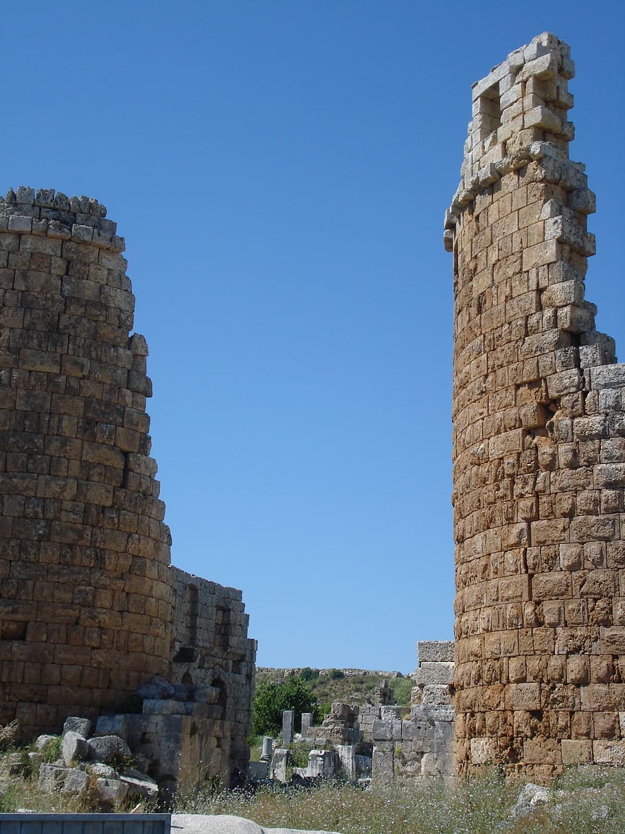 Two Towers, Ruins, Perge, architecture, castle, old ruin, history HD wallpaper