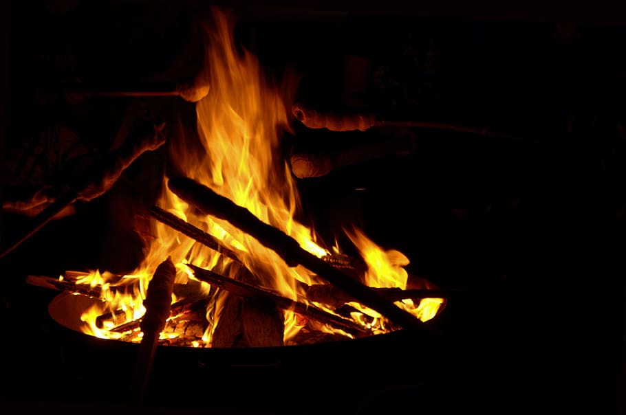 HD wallpaper: fire, campfire, stick bread, burn, flame, lighting, wood ...