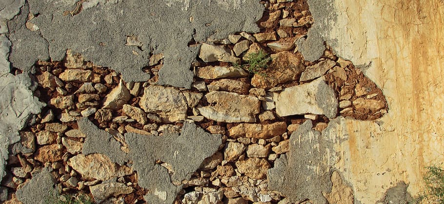 photo of rocks on ground, wall, damaged, weathered, decay, old house HD wallpaper