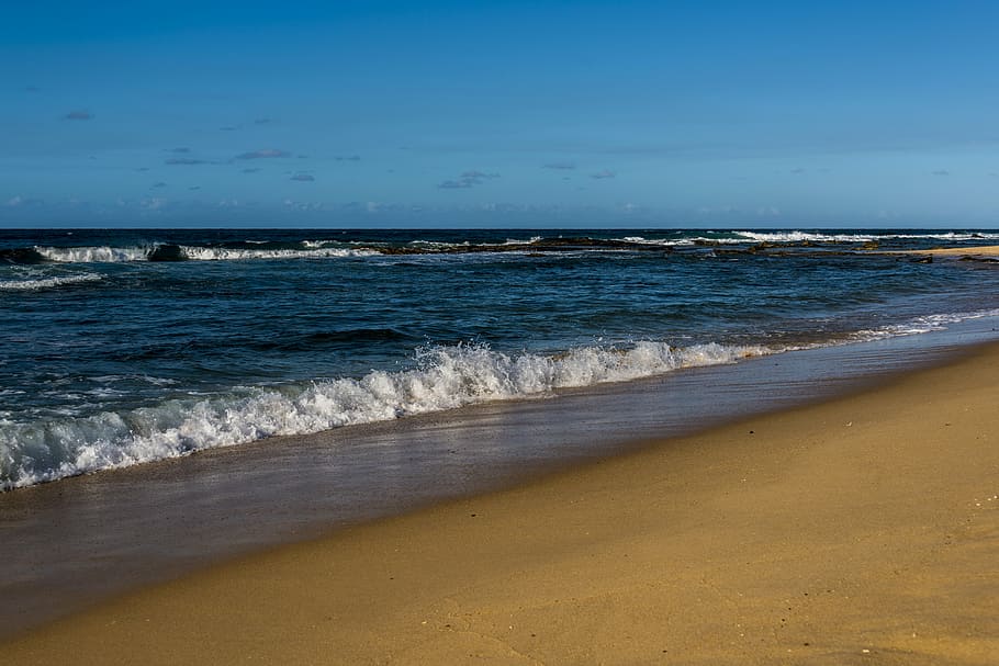 beach, waves, brisbane, sea, sand, no people, horizon, land HD wallpaper