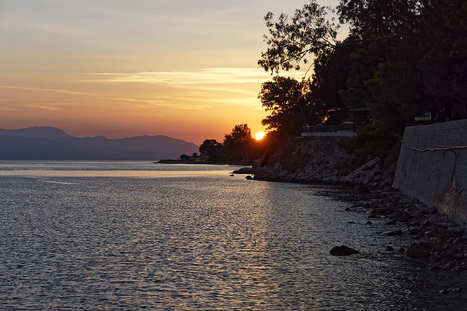 sunset, landscape, greece, sky, water, beauty in nature, scenics - nature HD wallpaper
