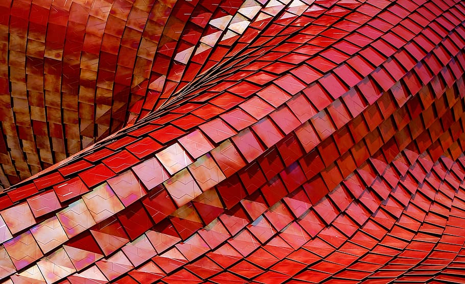 red architectural digital wallpaper, steel, rooftop, architecture HD wallpaper