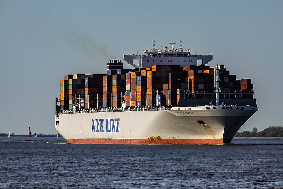 white cargo ship in body of water, container ship, frachtschiff HD wallpaper