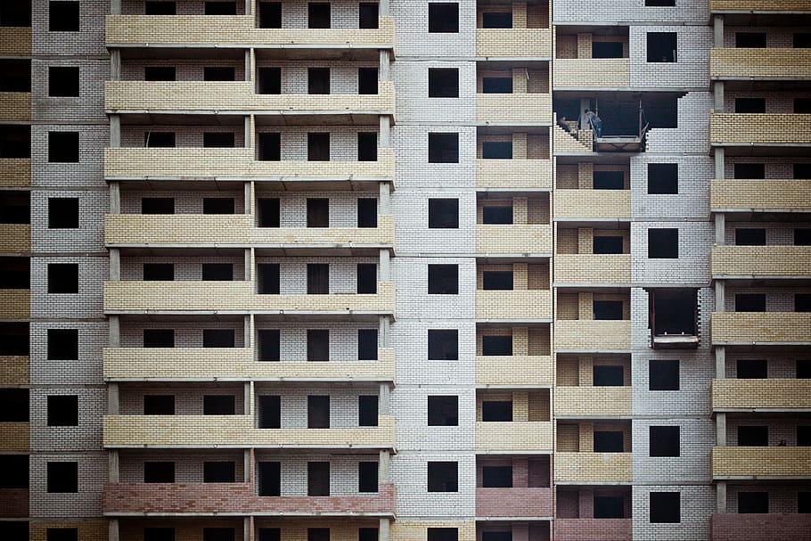 beige and white condominum, photo, concrete, high, rise, buildings HD wallpaper