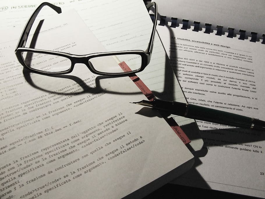 Studio, Books, Glasses, Eyeglasses, pen, fountain pen, shadow HD wallpaper