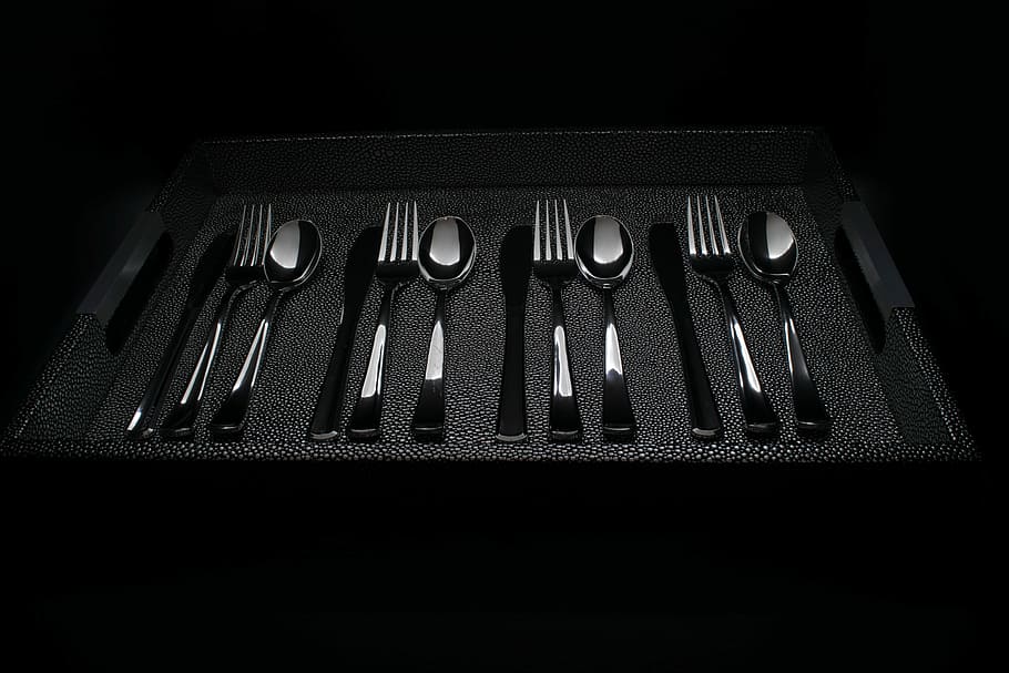 Silverware, Dark, Decoration, Set, no people, large group of objects HD wallpaper