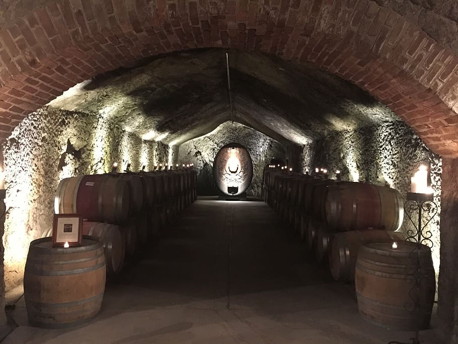 wine cave, old cave, cellar, winery, barrel, indoors, winemaking HD wallpaper