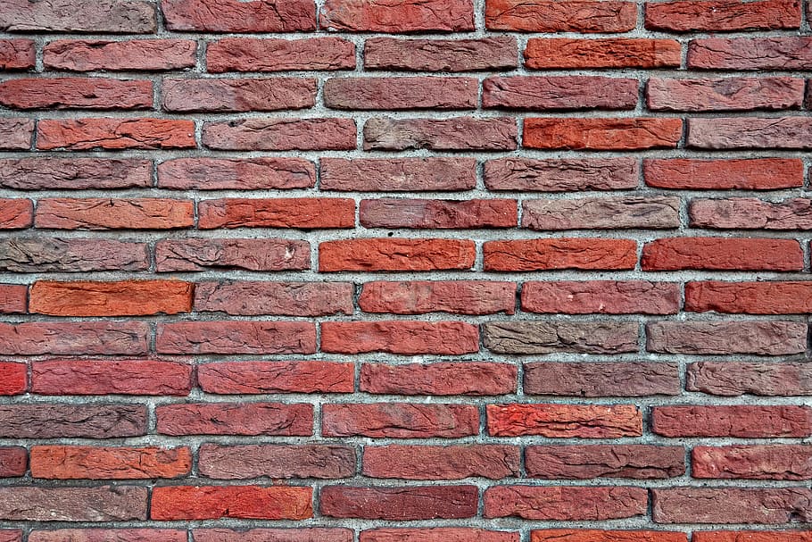 red concrete brick wall, red brick wall, masonry, seam, mortar
