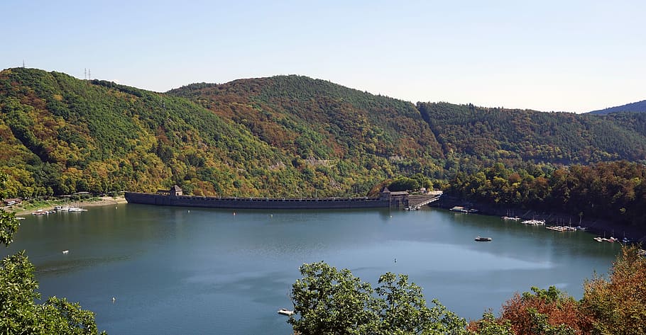 Lake, Edersee, Reservoir, Dam, northern hesse, water, reflection, HD wallpaper
