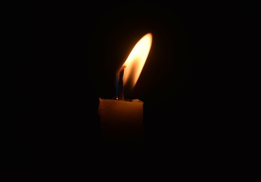 lighted candle, fire, flame, dark, hope, romantic, burning HD wallpaper